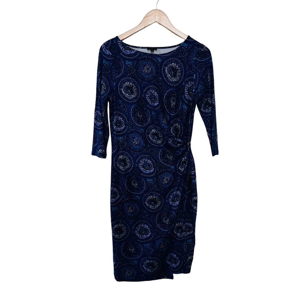 Talbots Paisley Print Side Ruched Three Quarter Sleeve Dress Size Medium Petite - Picture 7 of 7